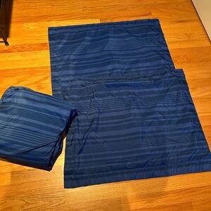 Navy and Light Blue Striped Duvet Cover with Two Pillow Shams. Size Queen